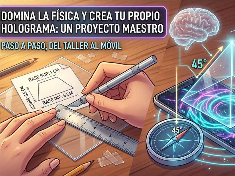 dibujo ilustrativo del proceso de creacion del holograma casero