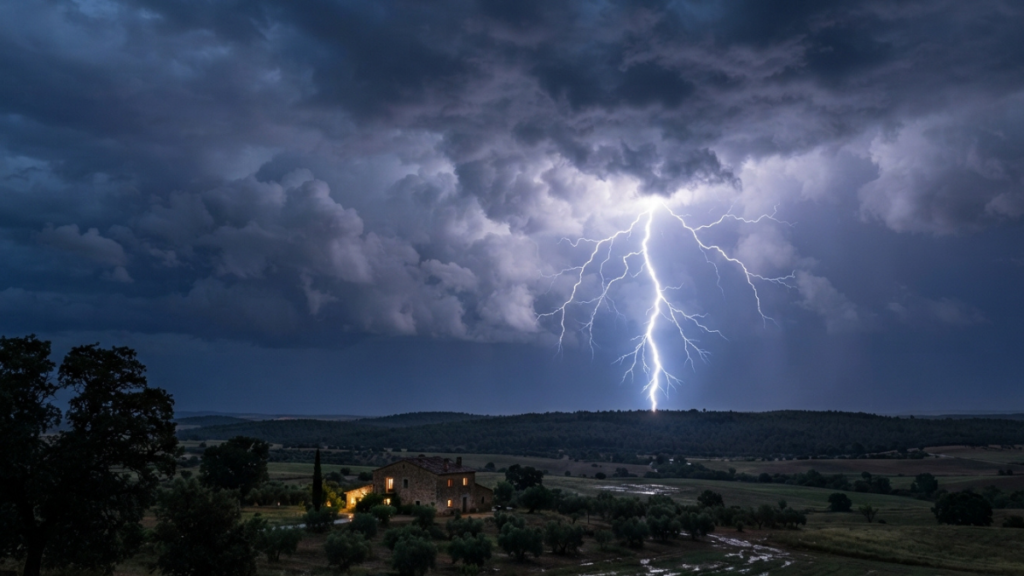 rayo descargando trueno desde cielo gris lightning striking thunder from a gray sky