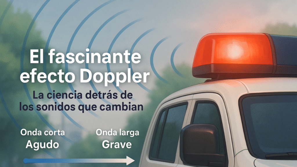 se muestra una ambulancia y se representan las ondas de la sirena más largas y más cortas mostrando el efecto doppler